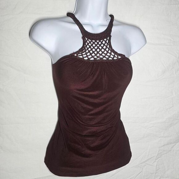 Vintage y2k brown crochet neck beachy whimsical halter top - Picture 1 of 3